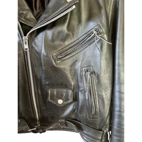 4Star Men’s Leather Motorcycle Jacket 44 Black Double-Rider Belted Lace Sides - Picture 3 of 12